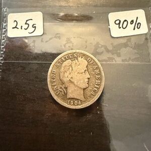 1904 Silver Coin Barber Dime